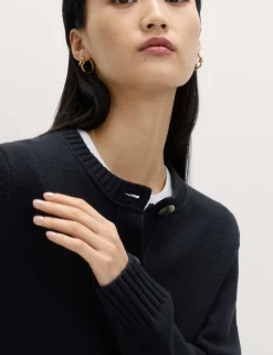 Cotton Rich Crew Neck Button Front Cardigan