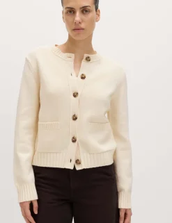 Cotton Rich Crew Neck Button Front Cardigan