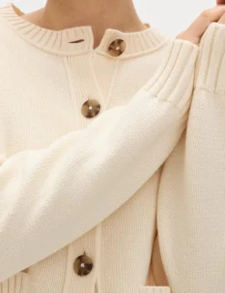 Cotton Rich Crew Neck Button Front Cardigan