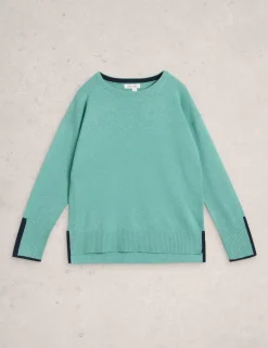 Cotton Rich Crew Neck Stepped Hem Jumper
