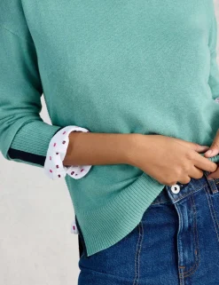 Cotton Rich Crew Neck Stepped Hem Jumper