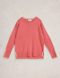 Cotton Rich Crew Neck Stepped Hem Jumper
