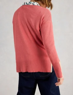Cotton Rich Crew Neck Stepped Hem Jumper