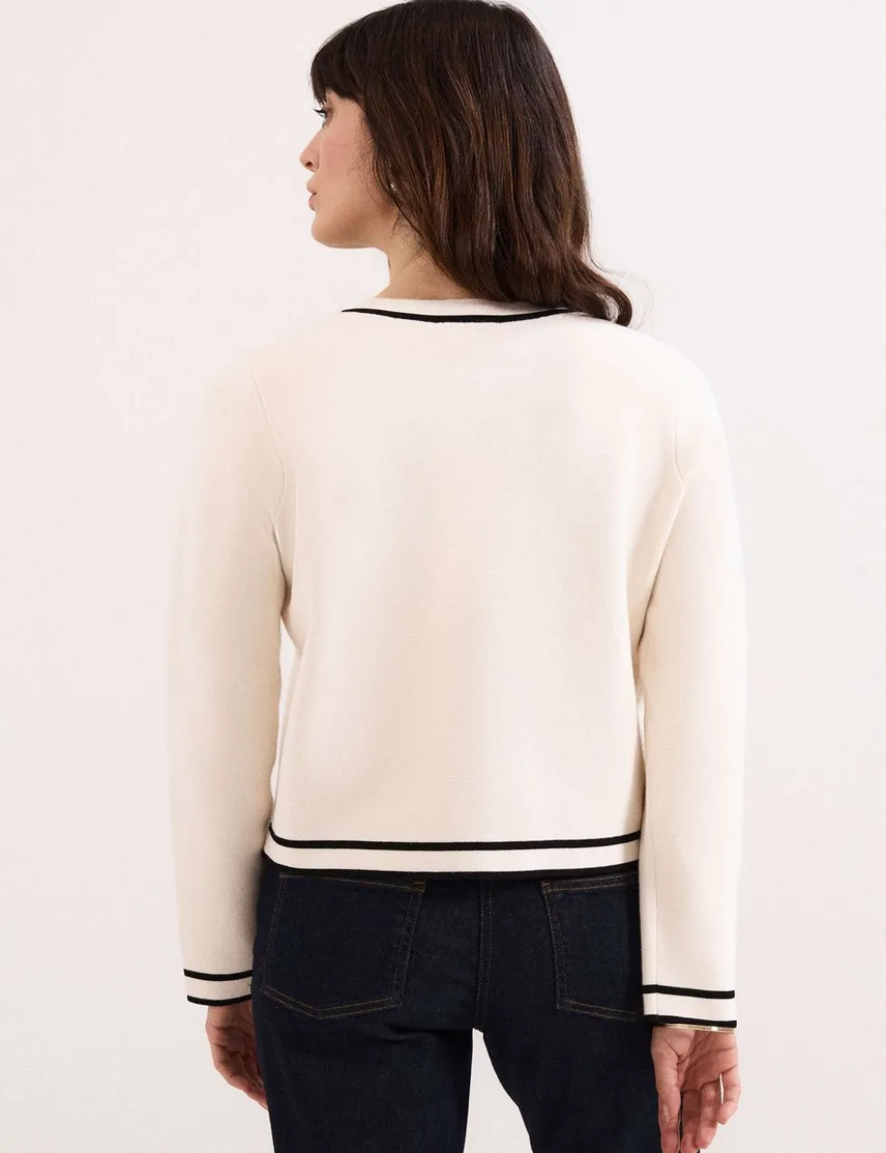 Cotton Rich Crew Neck Tipped Detail Cardigan