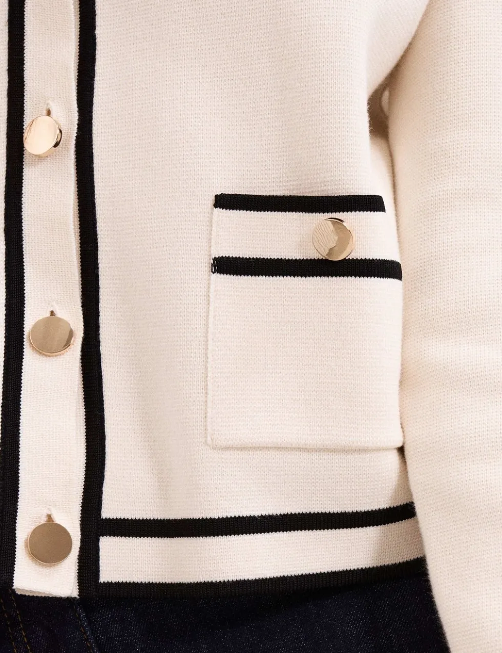 Cotton Rich Crew Neck Tipped Detail Cardigan