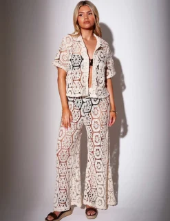 Cotton Rich Crochet Style Wide Leg Trousers