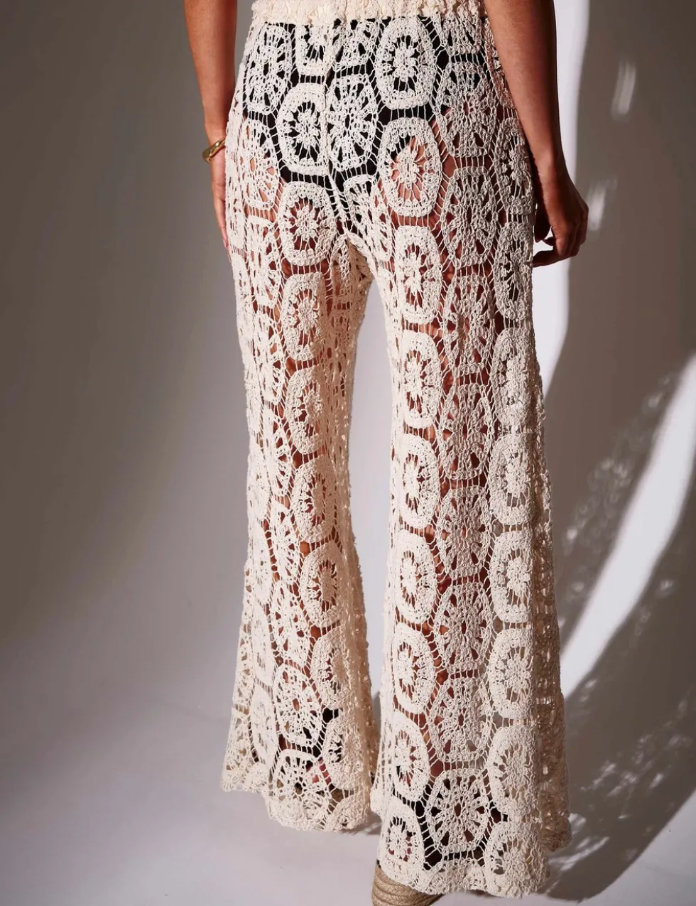 Cotton Rich Crochet Style Wide Leg Trousers