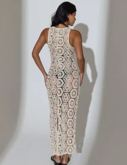 Cotton Rich Crochet Style Maxi Beach Dress