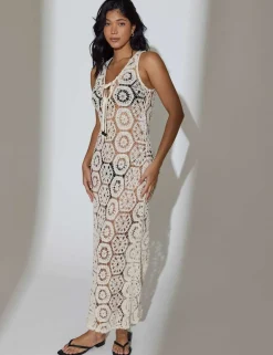 Cotton Rich Crochet Style Maxi Beach Dress