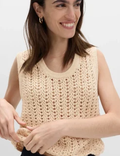 Cotton Rich Crochet-Style Scoop Neck Knitted Vest