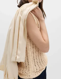 Cotton Rich Crochet-Style Scoop Neck Knitted Vest