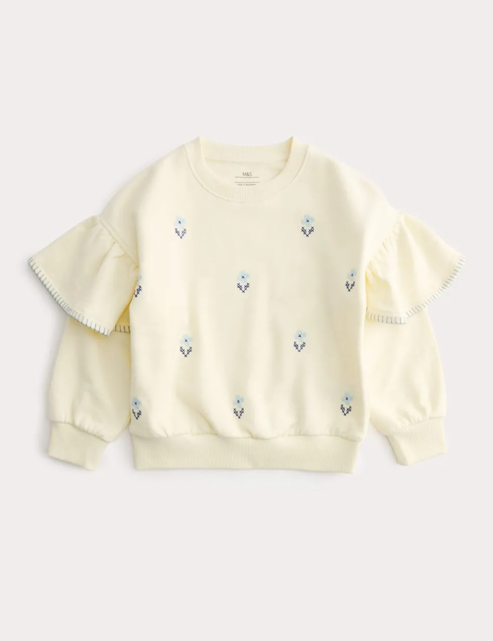 Cotton Rich Cross Stitch Frill Sweatshirt (2-8 Yrs)