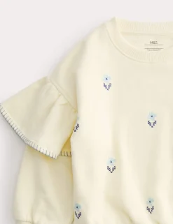 Cotton Rich Cross Stitch Frill Sweatshirt (2-8 Yrs)