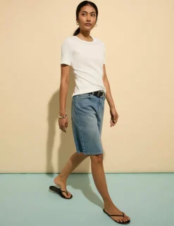 Cotton Rich Denim High Waisted Shorts