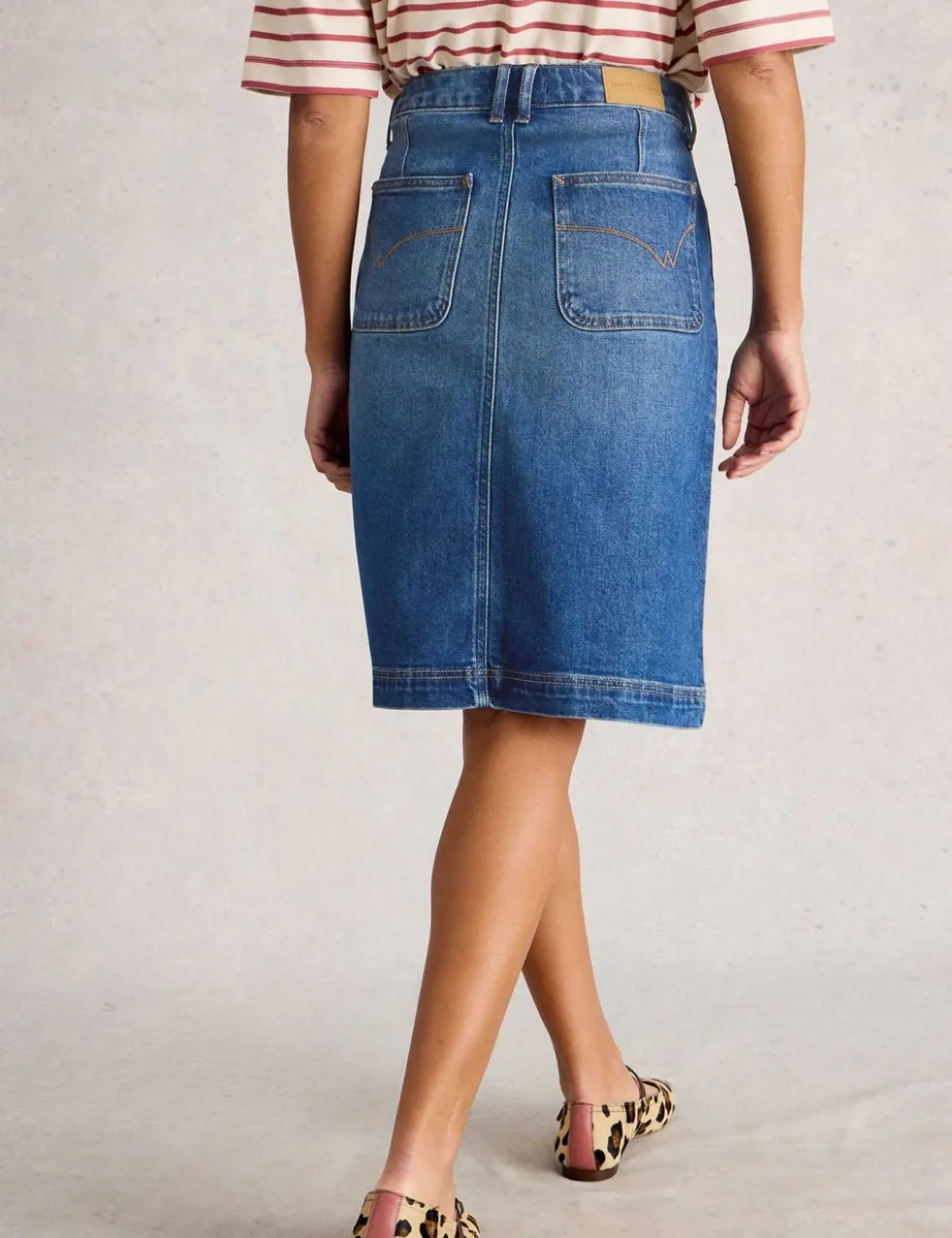 Cotton Rich Denim Knee Length Skirt