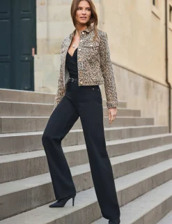 Cotton RIch Denim Leopard Print Jacket