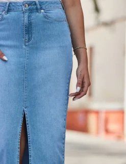 Cotton Rich Denim Midi Skirt