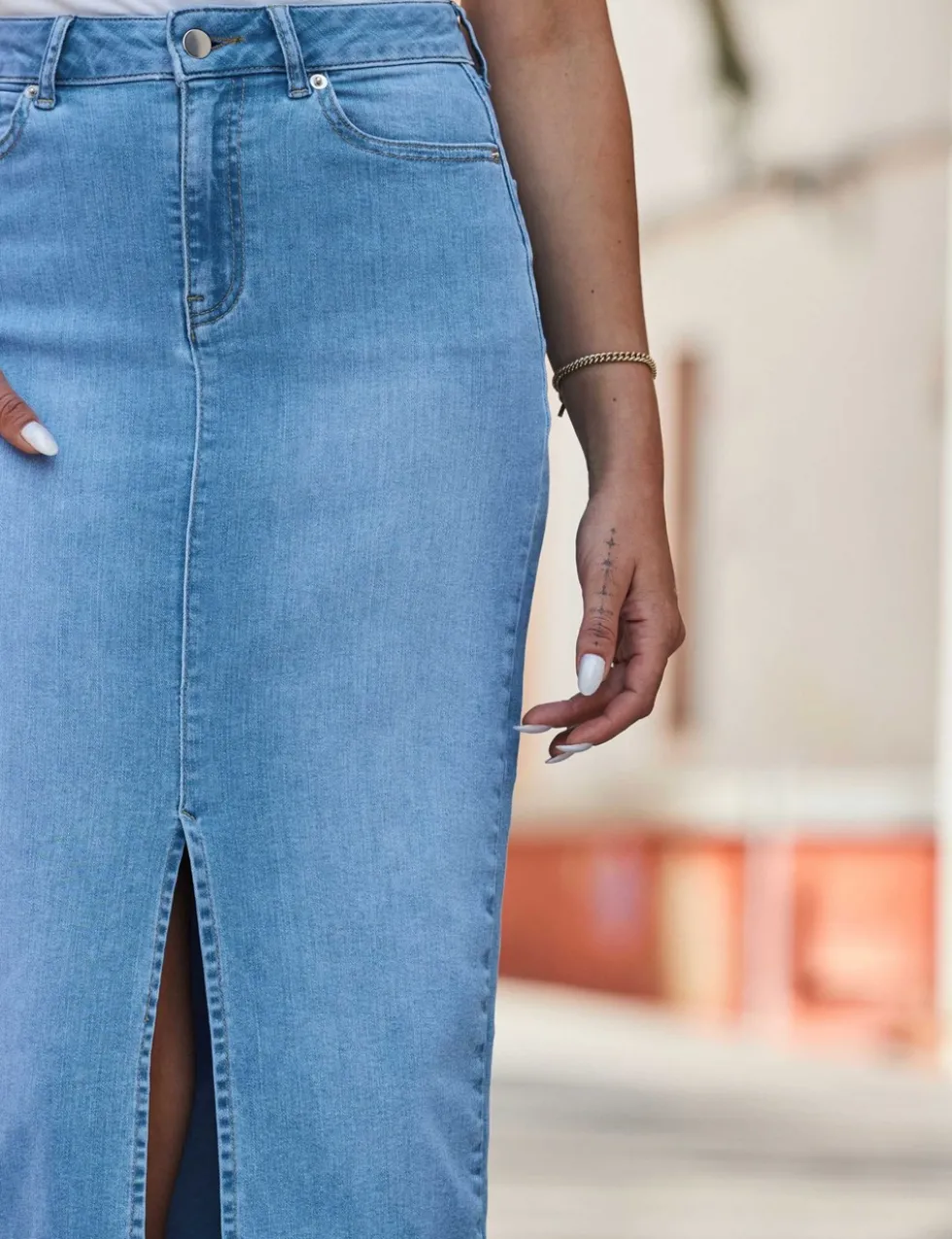 Cotton Rich Denim Midi Skirt