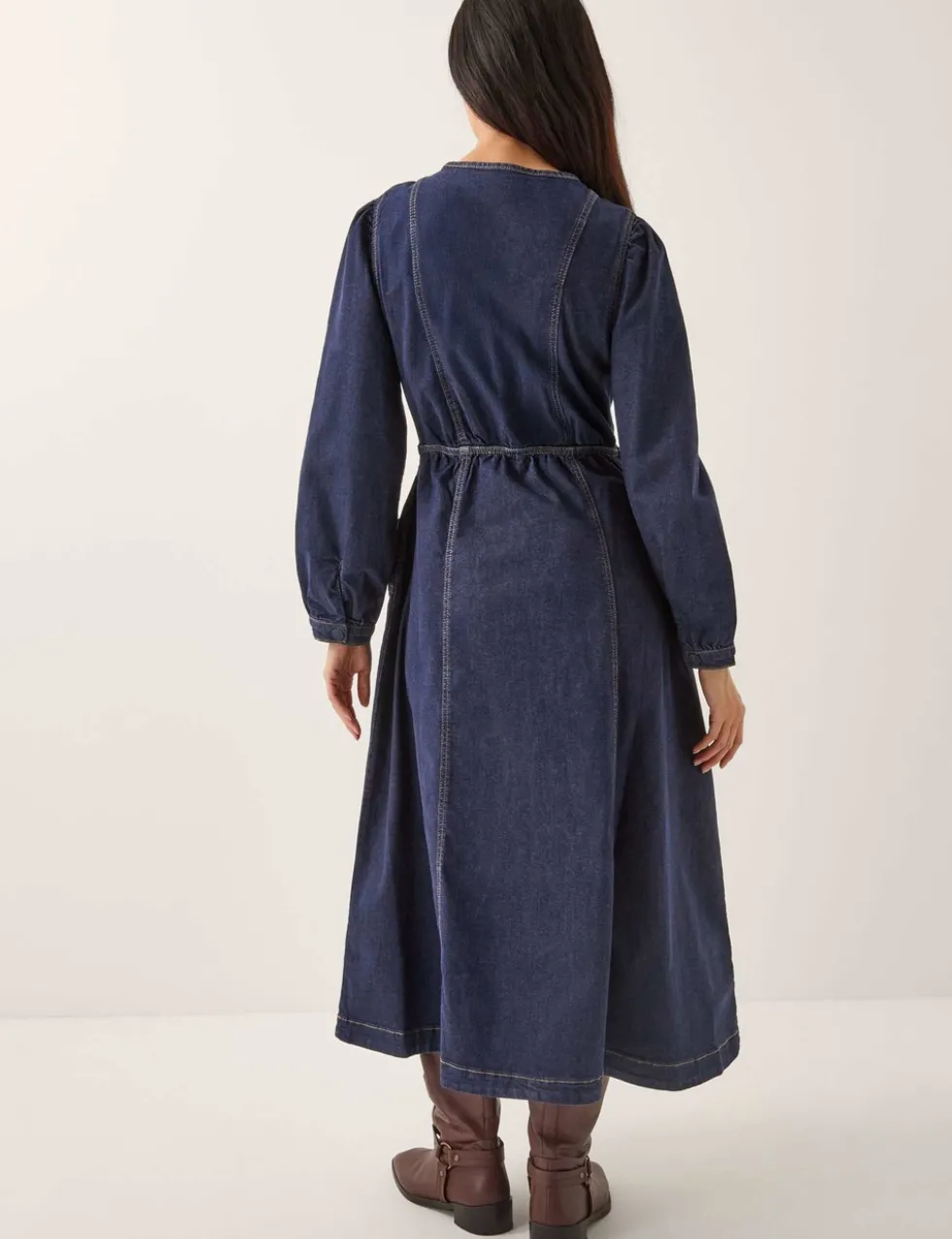 Cotton Rich Denim Midi Waisted Dress