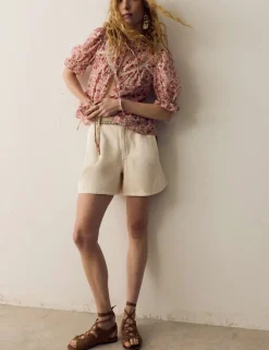 Cotton Rich Denim Pleated Shorts