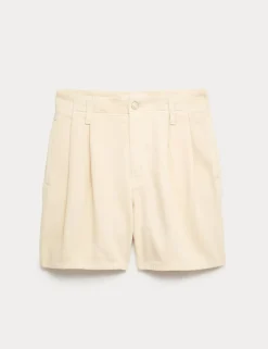 Cotton Rich Denim Pleated Shorts