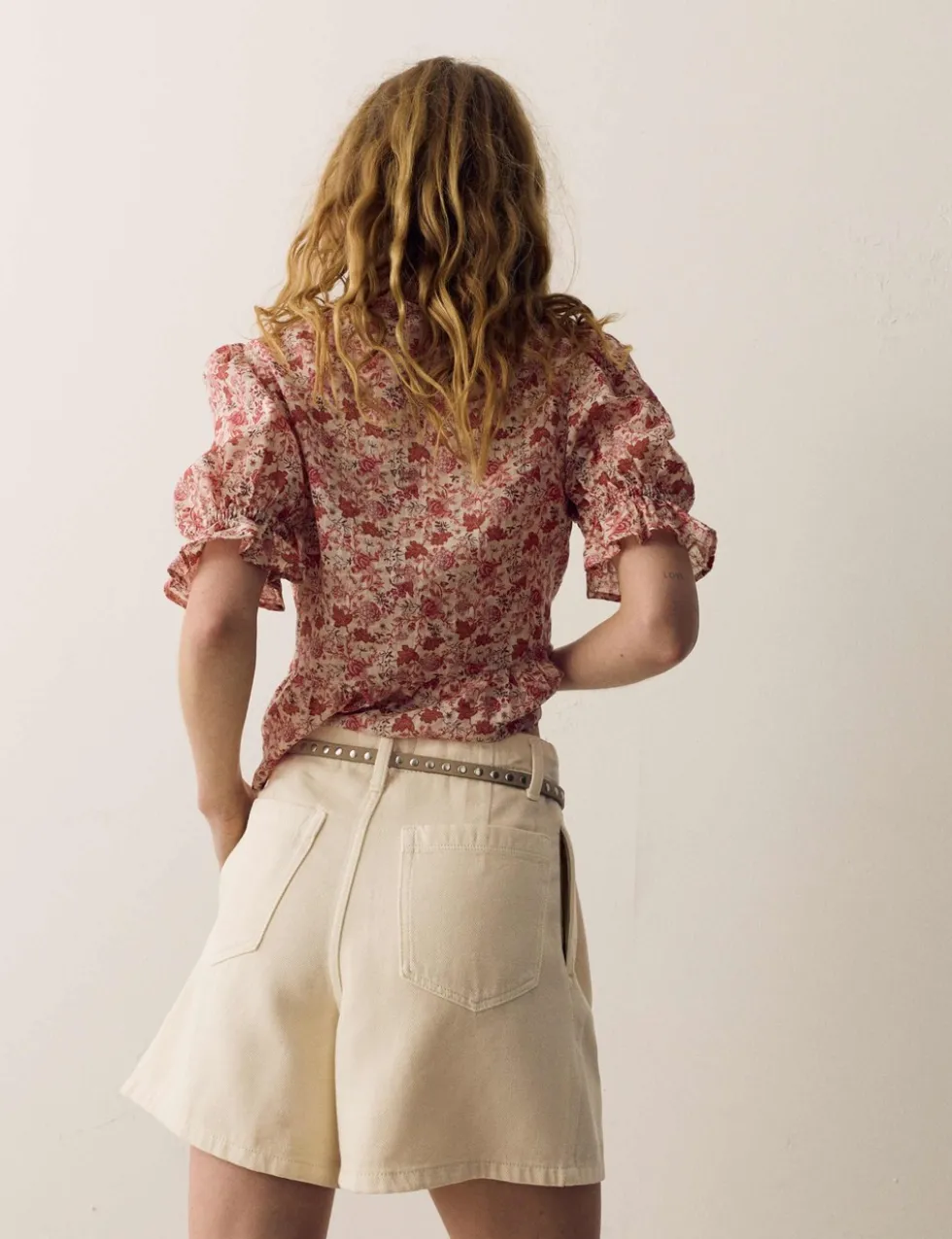 Cotton Rich Denim Pleated Shorts