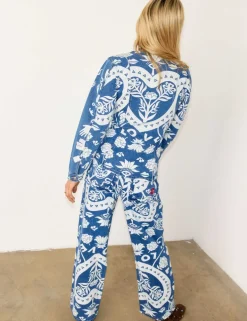 Cotton Rich Denim Printed Collarless Jacket