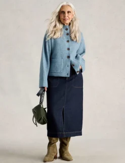 Cotton Rich Denim Split Front Midi Skirt