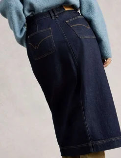 Cotton Rich Denim Split Front Midi Skirt