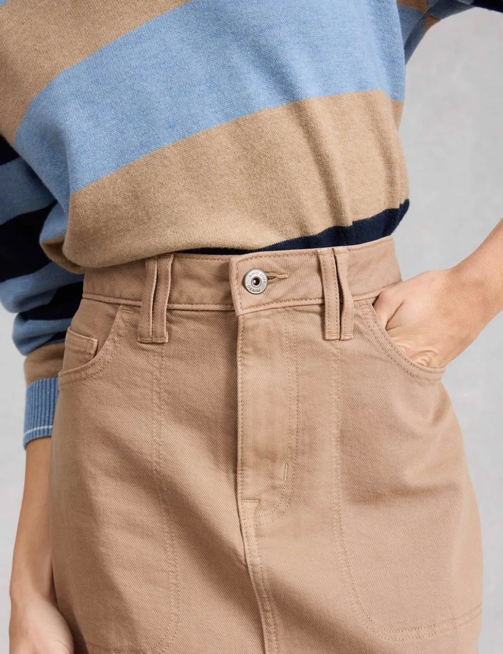 Cotton Rich Denim Split Front Midi Skirt