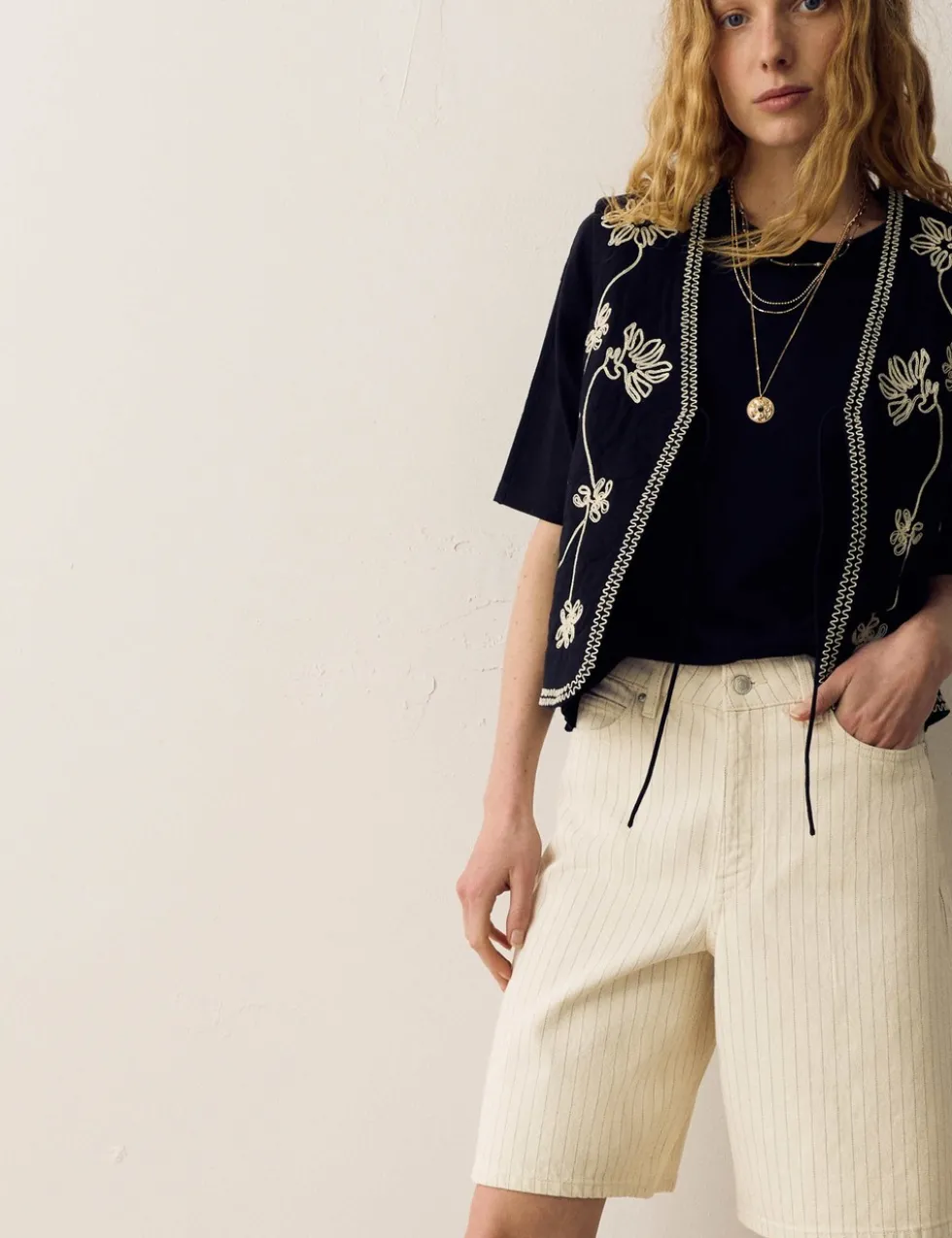 Cotton Rich Denim Striped Bermuda Shorts