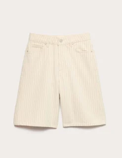 Cotton Rich Denim Striped Bermuda Shorts