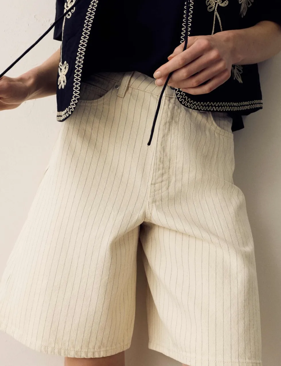 Cotton Rich Denim Striped Bermuda Shorts
