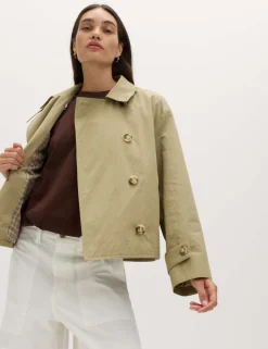Cotton Rich Double Breasted Short Trench Coat