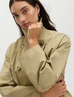 Cotton Rich Double Breasted Short Trench Coat