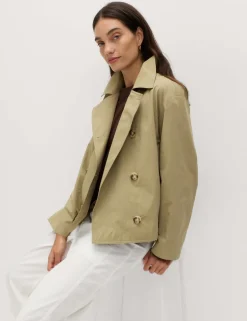 Cotton Rich Double Breasted Short Trench Coat