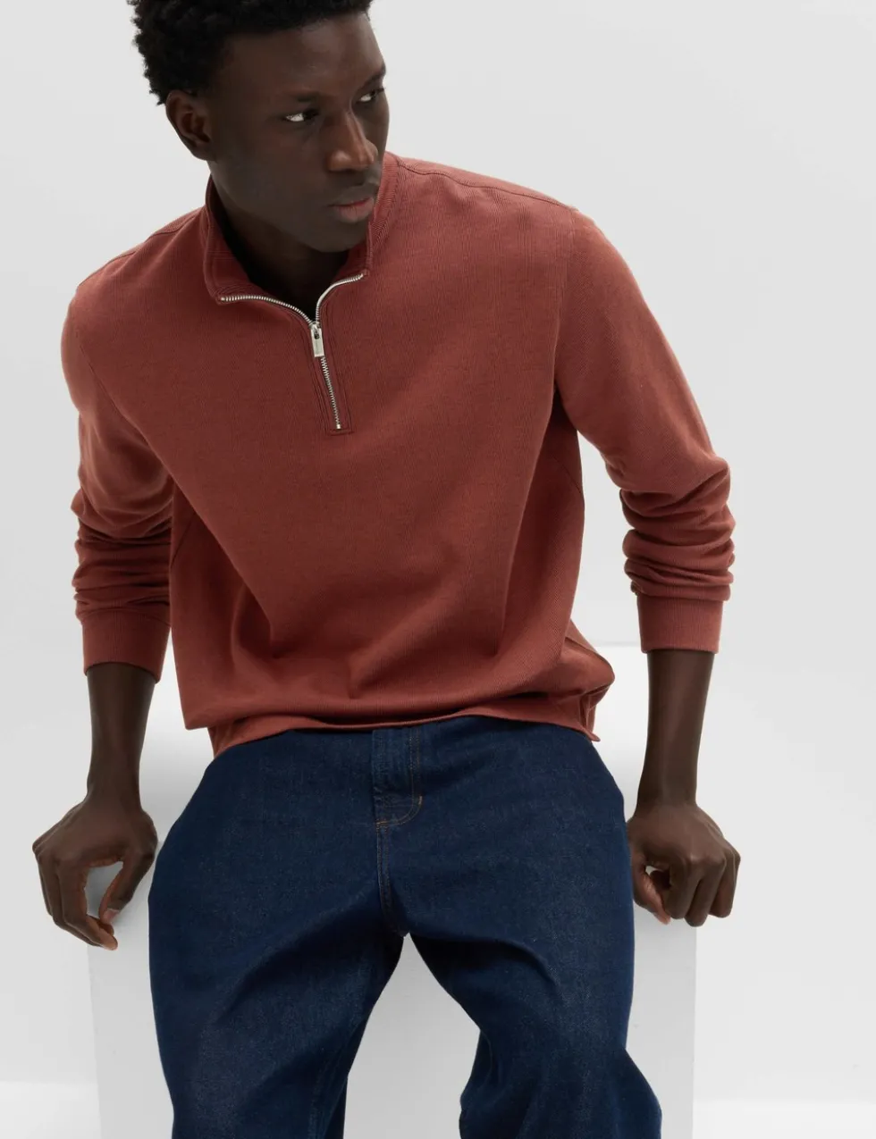 Cotton Rich Double Knit Half Zip Sweatshirt