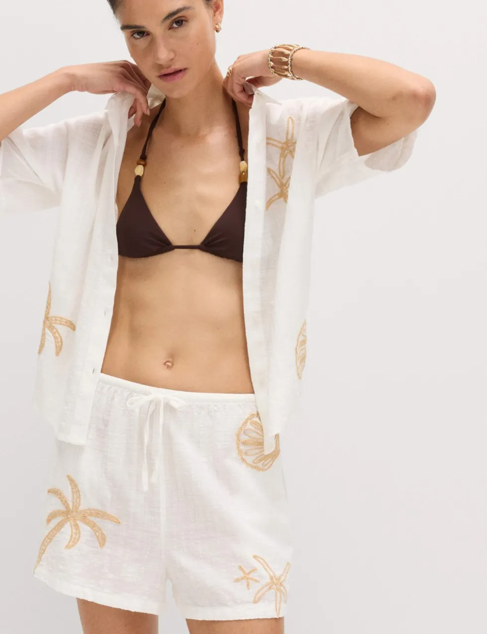 Cotton Rich Embroidered Beach Shorts