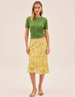 Cotton Rich Embroidered Crew Neck Cardigan
