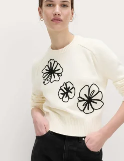 Cotton Rich Embroidered Crew Neck Jumper