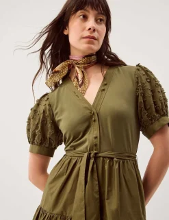 Cotton Rich Embroidered Midi Tiered Dress
