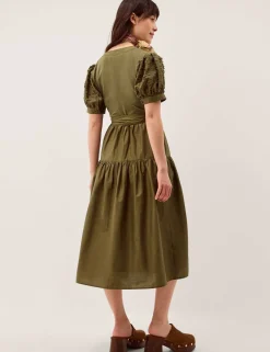 Cotton Rich Embroidered Midi Tiered Dress