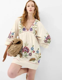Cotton Rich Embroidered Mini Beach Dress