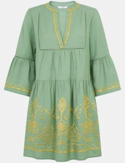 Cotton Rich Embroidered Notch Neck Dress