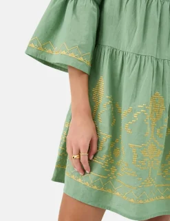 Cotton Rich Embroidered Notch Neck Dress