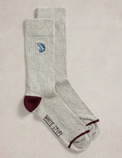 Cotton Rich Embroidered Ribbed Ankle High Socks