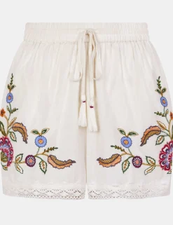 Cotton Rich Embroidered Shorts with Linen