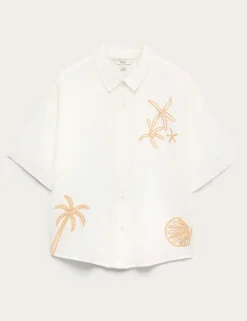 Cotton Rich Embroidered Short Sleeve Beach Shirt