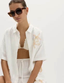 Cotton Rich Embroidered Short Sleeve Beach Shirt