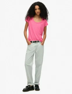 Cotton Rich Embroidered Scoop Neck T-Shirt